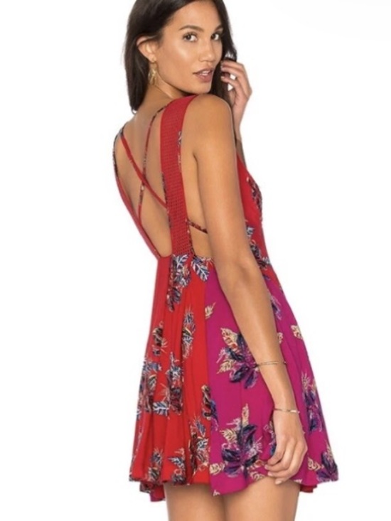 Free People Dresses & Skirts - Free People Thought I Was Dreaming Red Floral Mini Dress Small Boho strappy back